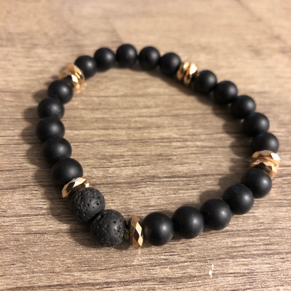 Black onyx and lava bead bracelet